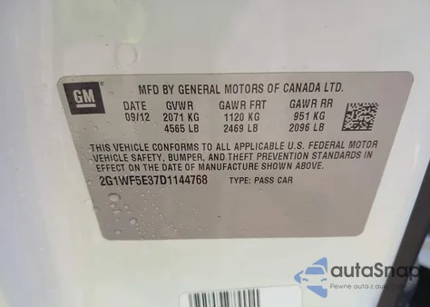 2013 Chevrolet Impala Ls из США, поврежденный, VIN 2G1WF5E37D1144768